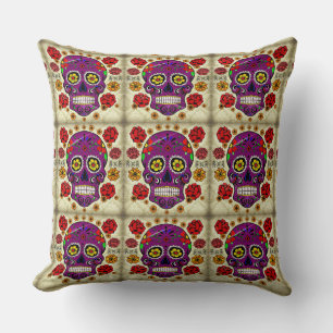 Day of the Dead Pillow Purple Sugar Skull