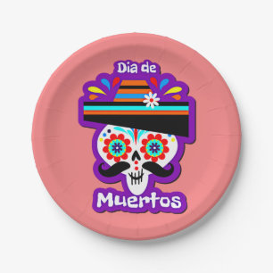 Day of the Dead Pink Lady  - for Family Kids 7" Paper Plates