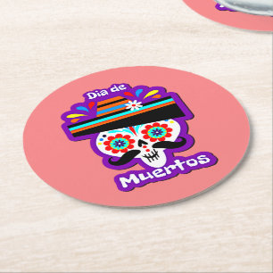 Day of the Dead Pink Lady  - for Family Kids Round Paper Coaster