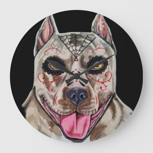 Day of the Dead Pitbull Large Clock