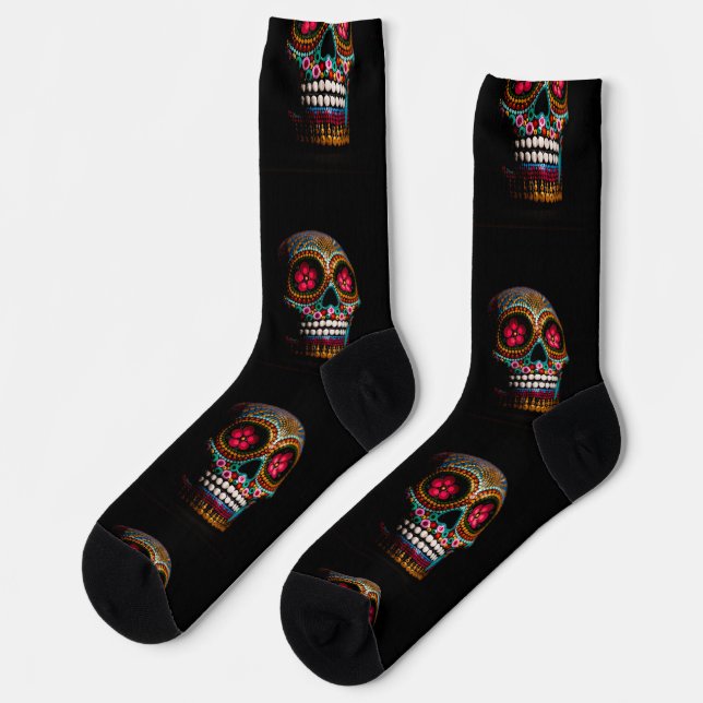 Day of the Dead, Pretty Painted Macabre Skull Socks (Left)
