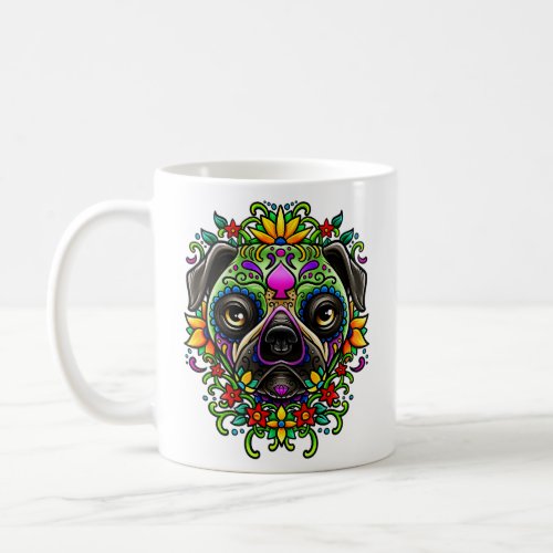 Day Of The Dead Pug Detailed Colorful Dog Illustra Coffee Mug
