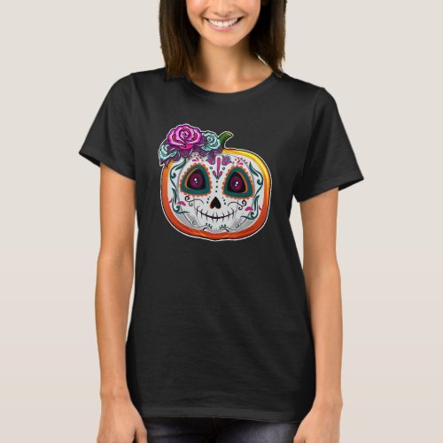 Day Of The Dead Pumpkin Dia De Los Muertos Skull   T_Shirt