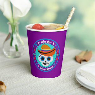 Day of the Dead Purple Blue & Hat - Family Kids Paper Cups