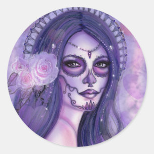 Day of the dead purple roses and butterflies Renee Classic Round Sticker