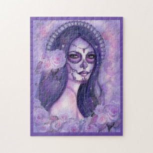 Day of the dead purple roses and butterflies Renee Jigsaw Puzzle