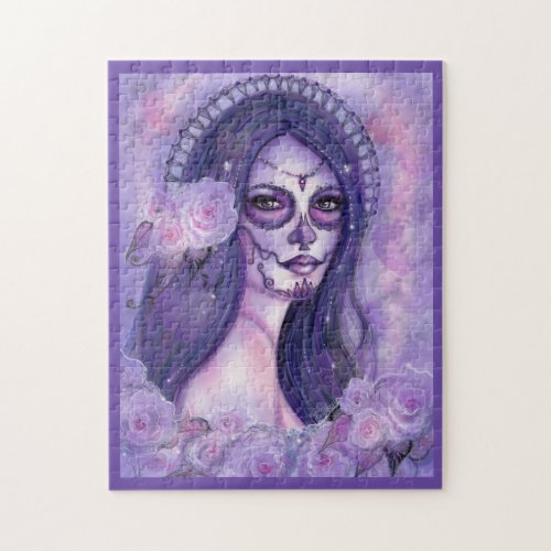 Day of the dead purple roses and butterflies Renee Jigsaw Puzzle