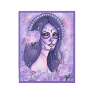 Day of the dead purple roses and butterflies Renee Metal Print