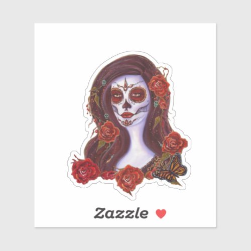 Day of the dead red roses by Renee Lavoie Sticker