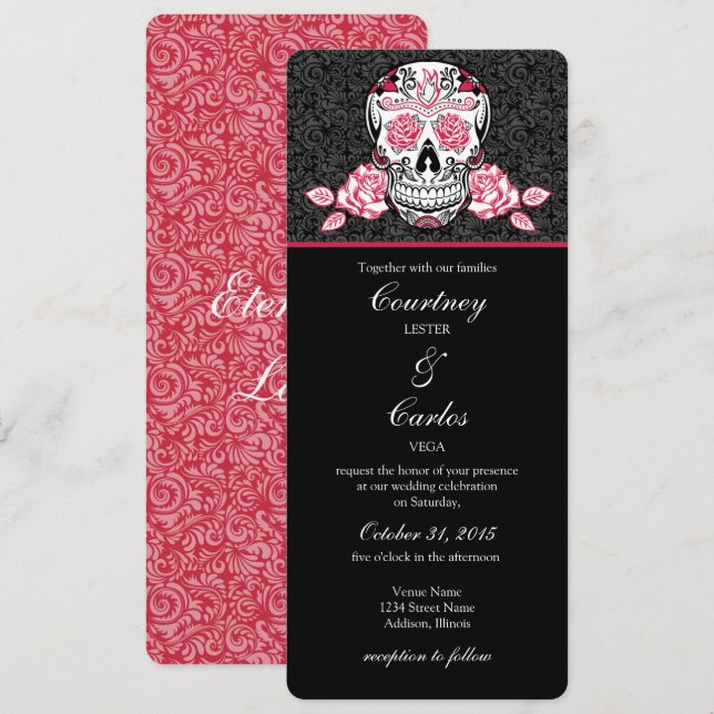 Day of the Dead Red Sugar Skull Wedding Invitation (Front/Back)