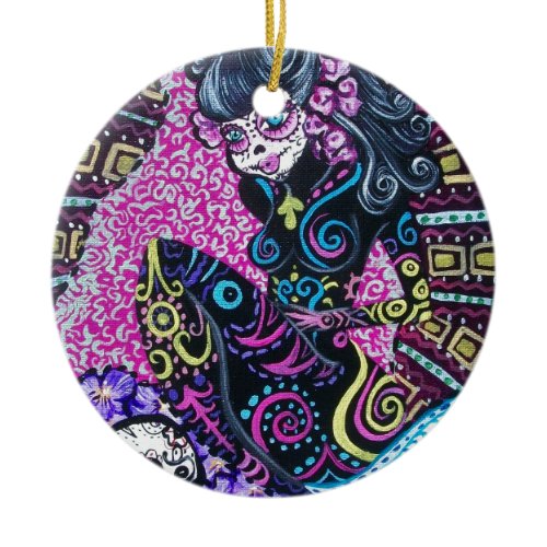 Day of the Dead Retro Mermaid Ceramic Ornament