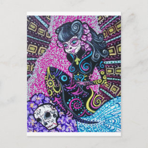 Day of the Dead Retro Mermaid Postcard