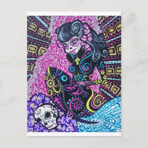 Day of the Dead Retro Mermaid Postcard