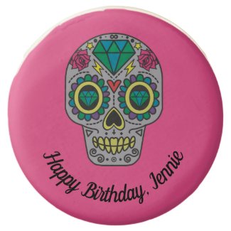Day of the Dead Roses and Crystal Skull on Pink