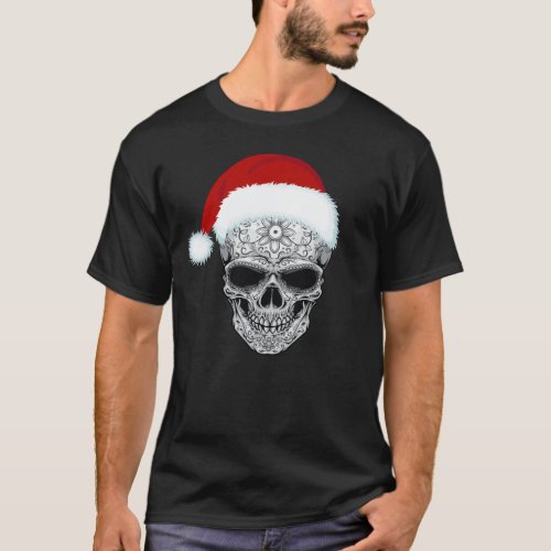 Day Of The Dead Santa Hat Sugar Skull Christmas T_Shirt