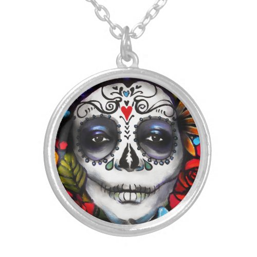 Day of the Dead Silver Plated Necklace