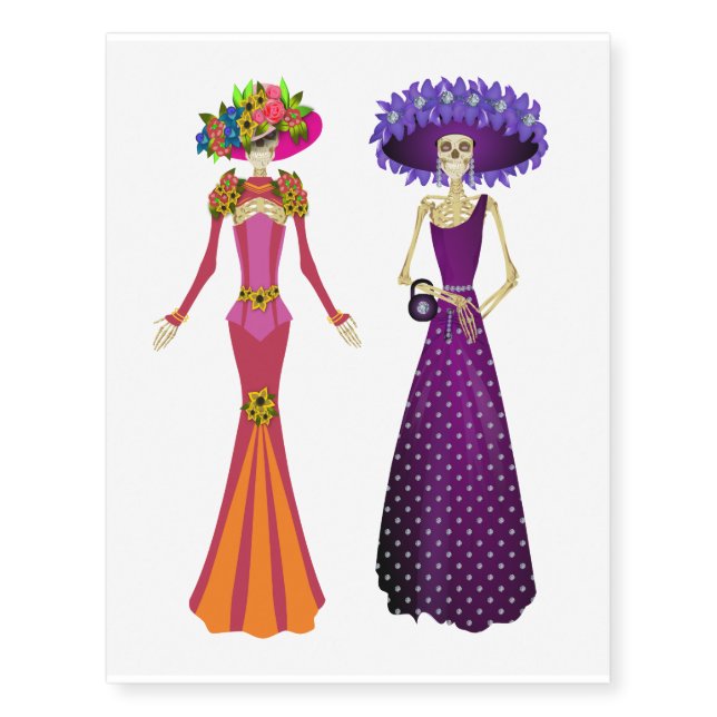 Day of the Dead Skeleton Doll Temporary Tattoos (Front)