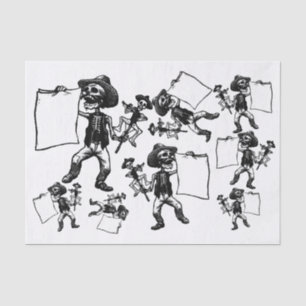 Day of the Dead Skeleton Etching Decoupage Collage Tissue Paper