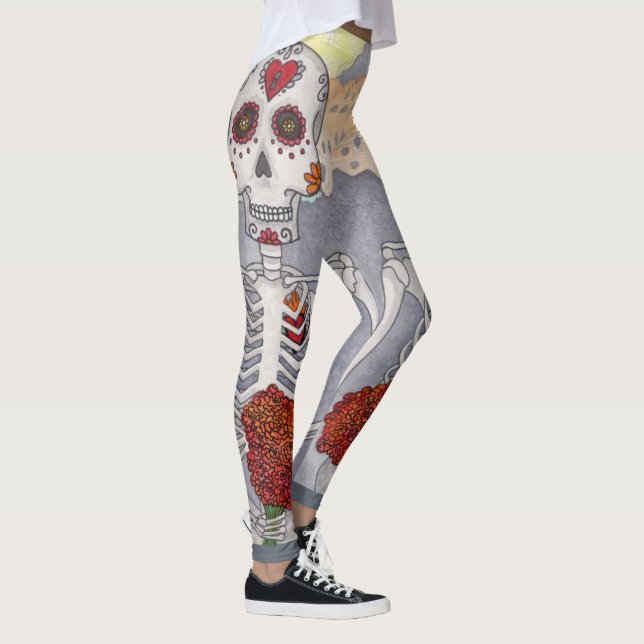 Day of the Dead Skeleton Flowers Women's Leggings (Right)