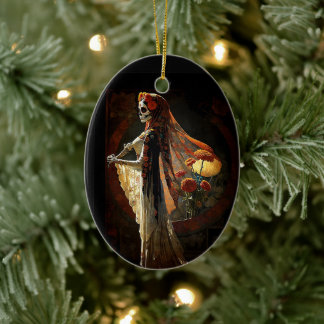 Day of the Dead Skeleton Goth Aesthetic Christmas Ceramic Ornament
