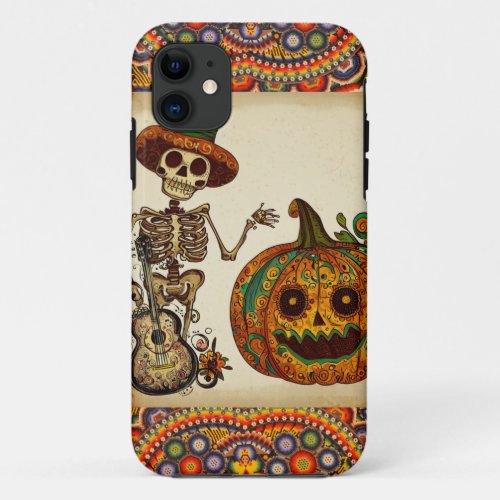 Day of the DeadSkeletonpumpkinHalloween  iPhone 11 Case