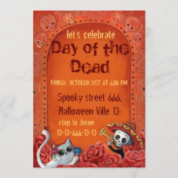 Day Of The Dead Skeletons El Mariachi Band Invites by partymonster at Zazzle