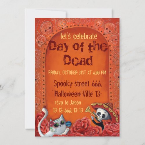 Day of The Dead Skeletons El Mariachi Band Invites