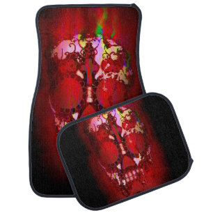 Day of the Dead Skull and Fire Car Mat