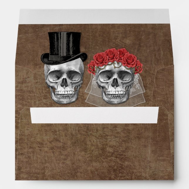 Day of the Dead Skull Couple Gothic Wedding Envelope (Back (Bottom))