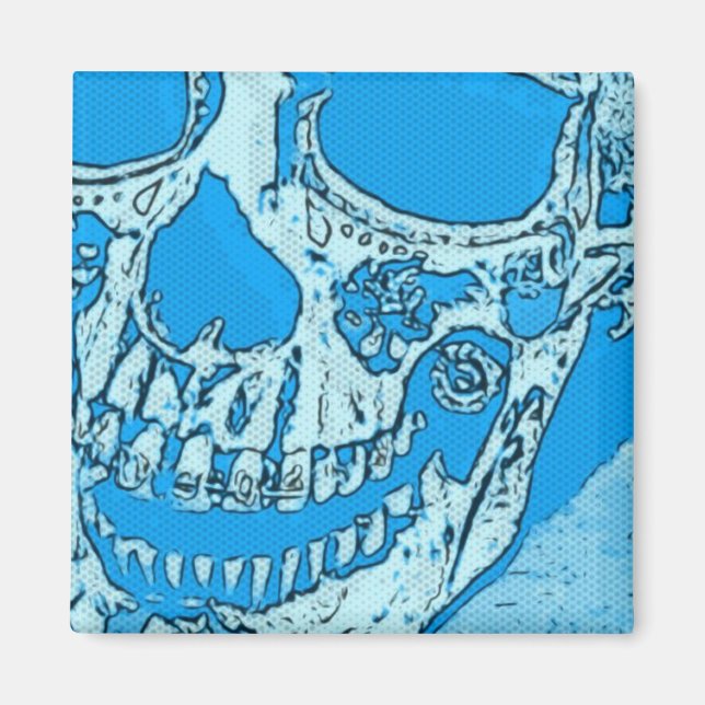 Day of the Dead Skull Designed Bright Bandana Blue Magnet (Front)