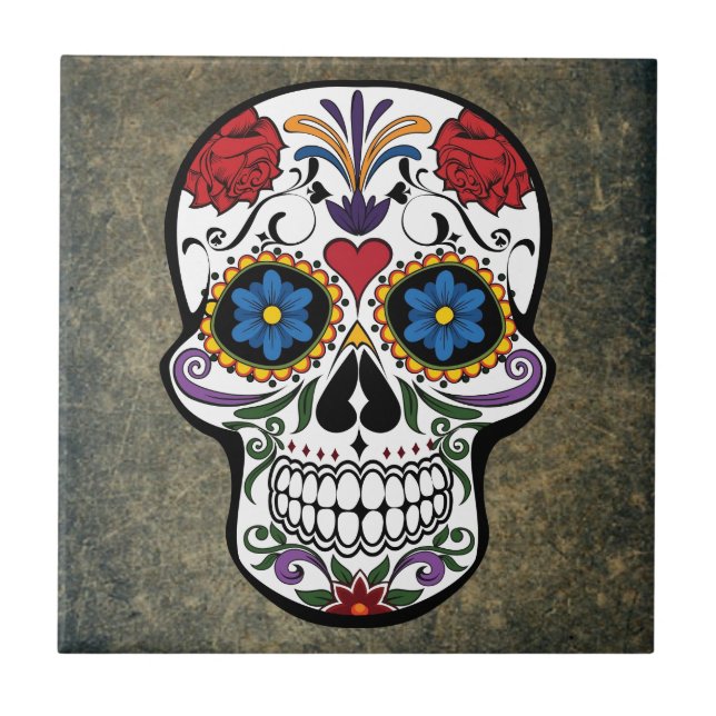 Day of the Dead Skull Día de Muertos Mexico Ceramic Tile (Front)