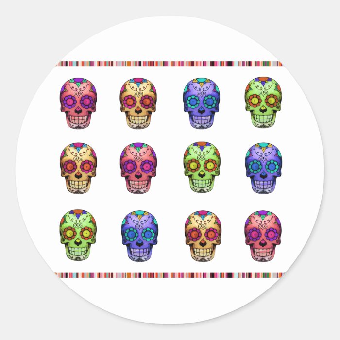 Day of the dead skull fiesta round stickers