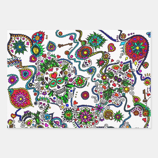 Day Of The Dead Skull Gift Wrap Set (Front)