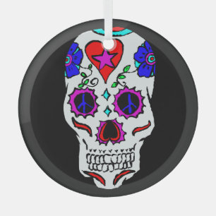 Day Of The Dead Skull Glass Ornament