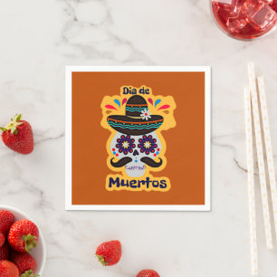 Day of the Dead Skull Hat Flowers Family Kids Napkins