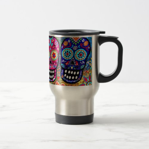 Day of the Dead Skull Heads Travel Mug