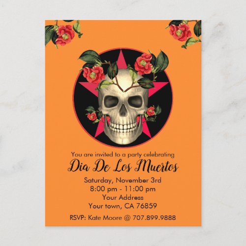 Day Of The Dead Skull Party Invitation Postcard