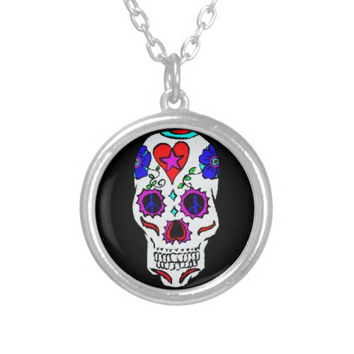 Day Of The Dead Skull  Silver Plated Necklace