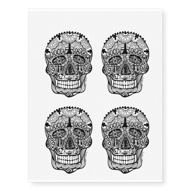 Day of the Dead Skull Temporary Tattoos (Front)