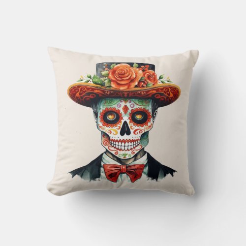 Day of the Dead Skull Throw Pillow