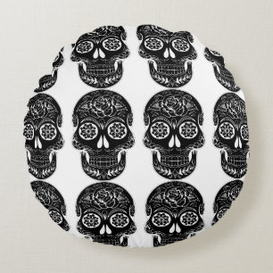 Day of the dead skull Tie by storeman Round Pillow