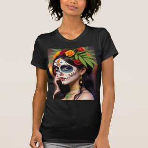 Day of the Dead Skull with Floral Headdress Women T-Shirt