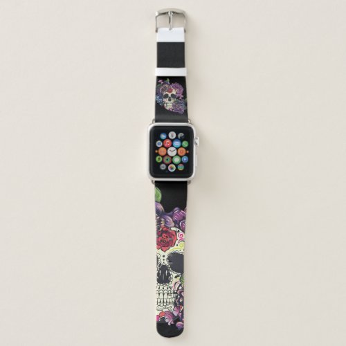 Day of the dead skull with flowers apple watch band