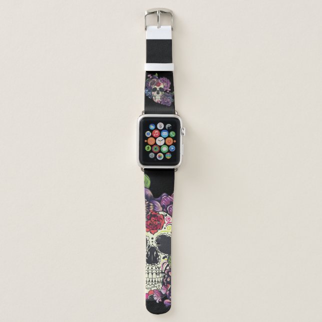 Day of the dead skull with flowers apple watch band (Front)