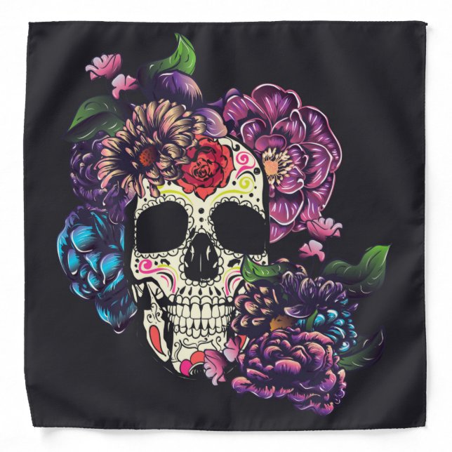 Day of the dead skull with flowers bandana (Front)