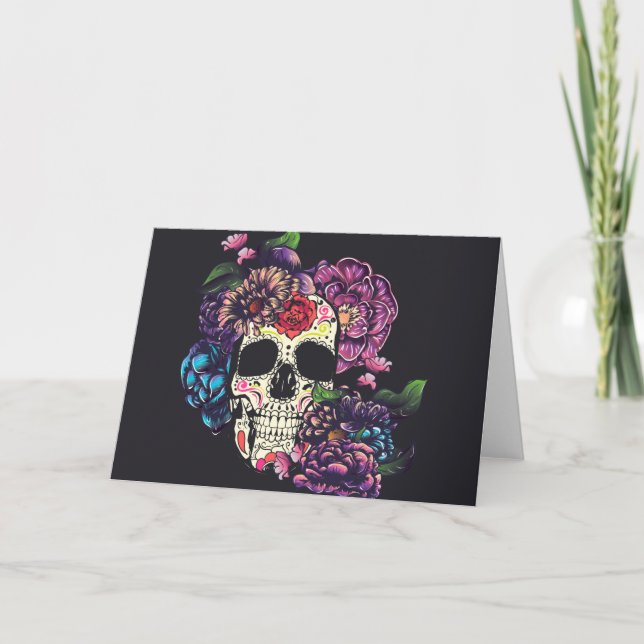 Day of the dead skull with flowers card (Front)