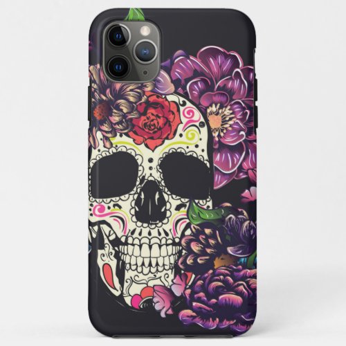 Day of the dead skull with flowers iPhone 11 pro max case