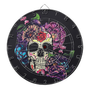 Day of the dead skull with flowers dart board