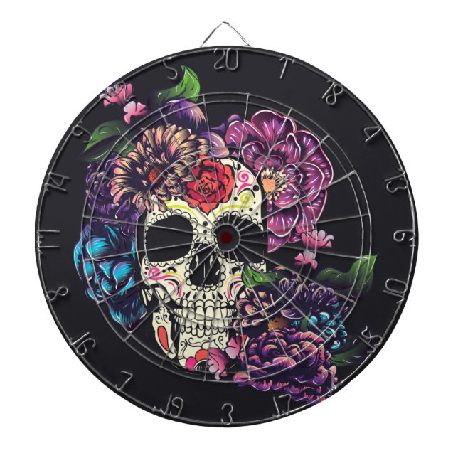 Day of the dead skull with flowers dart board (Front)