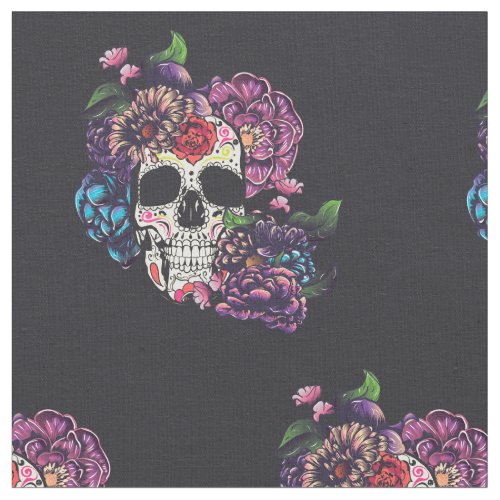 Day of the dead skull with flowers fabric